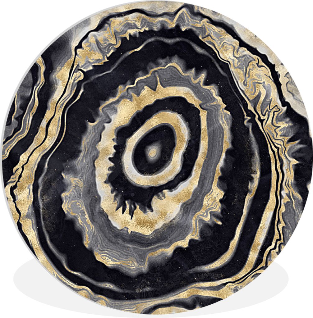 MuchoWow Rundes Wandbild - Runde Bilder Achat - Gold - Geodestin - Marmor Ø 30 cm Kreis Wanddekoration Kunststoff - Wandkreis - Wandschmuck - Sc...