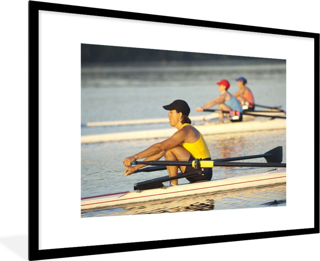 MuchoWow Gerahmtes Poster Personen, die ein Rennen rudern 90x60 cm - Poster mit Schwarzem Bilderrahmen Wandposter Rahmen Foto Bilder - Wanddekora...