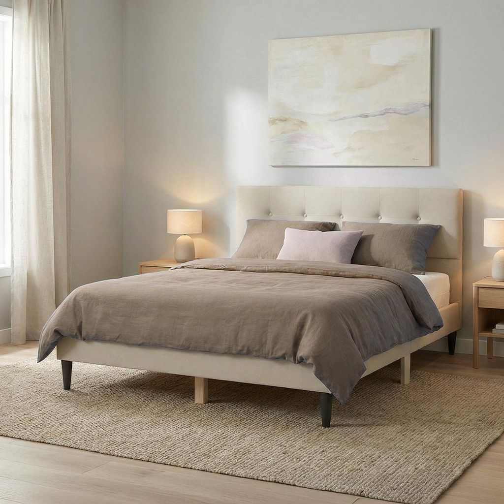 Homestyle4u Polsterbett 140x200 mit Lattenrost Beige Produktbild 