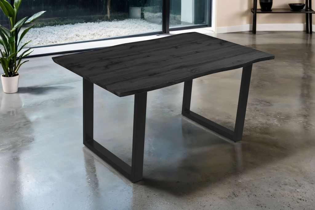 Esstisch Josy | 160 x 85 cm | Holz-Optik in Grau | U-Gestell Metall schwarz | 40 mm Tischplatte mit Baumkante | Tisch für Esszimmer & Küche