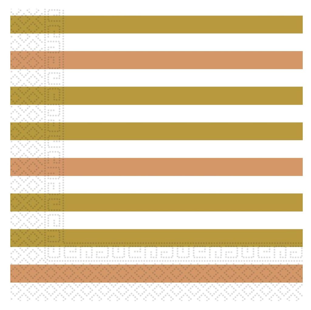 20 gestreifte Papierservietten in Gold, Roségold und Kupfer 33 x 33 cm -