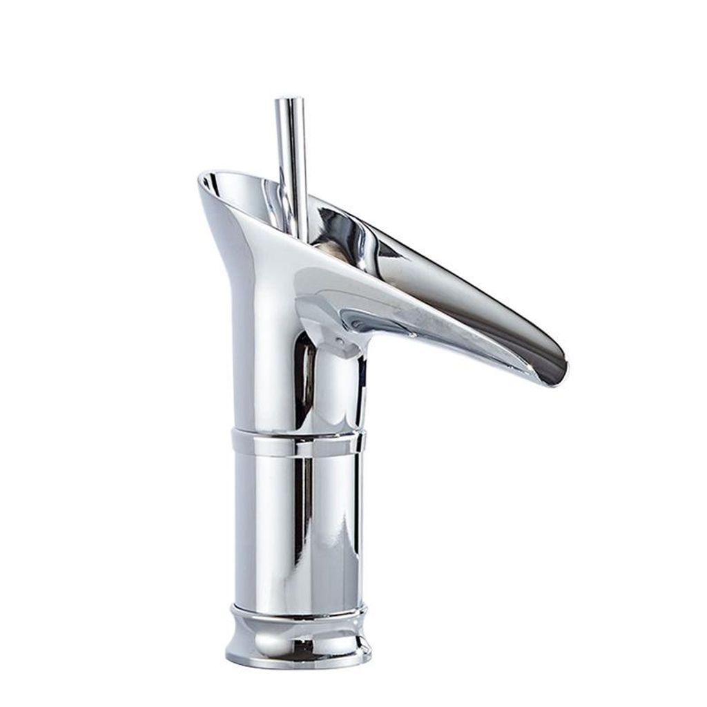 Wasserhahn aus Messing, Warm- und Kaltwasser, Keramikkartusche, Wasserfallauslauf, Waschbeckenarmatur, Silber