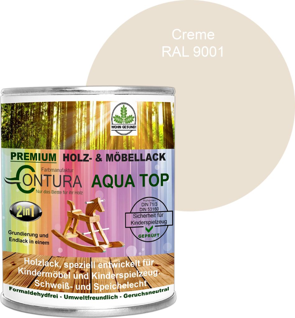 Contura 750ml. Möbellack Lack für Kinderspielzeug Buntlack DIN EN71/3 Buntlack Holzlack - RAL 9001 Creme