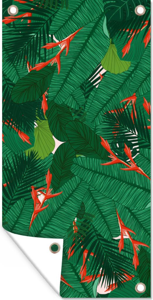 MuchoWow 80x160 cm Outdoor-Poster Gartendeko Sichtschutz Garten Poster für den Garten Blumen - Blätter - Muster
