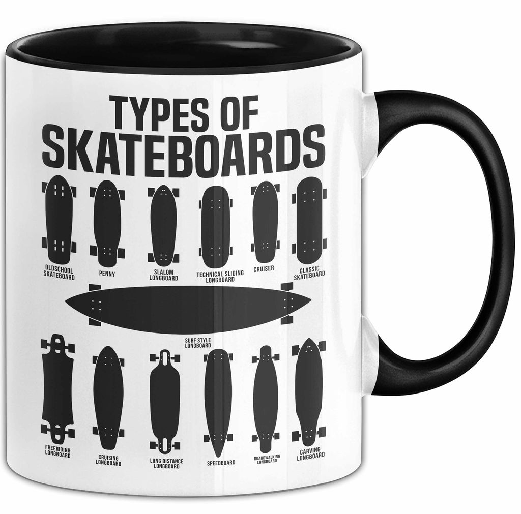 Skateboards Skater Fans Bzw Skateboard Tasse Becher Geschenk Mädchen Jungs Arten Von Skateboards (Schwarz)