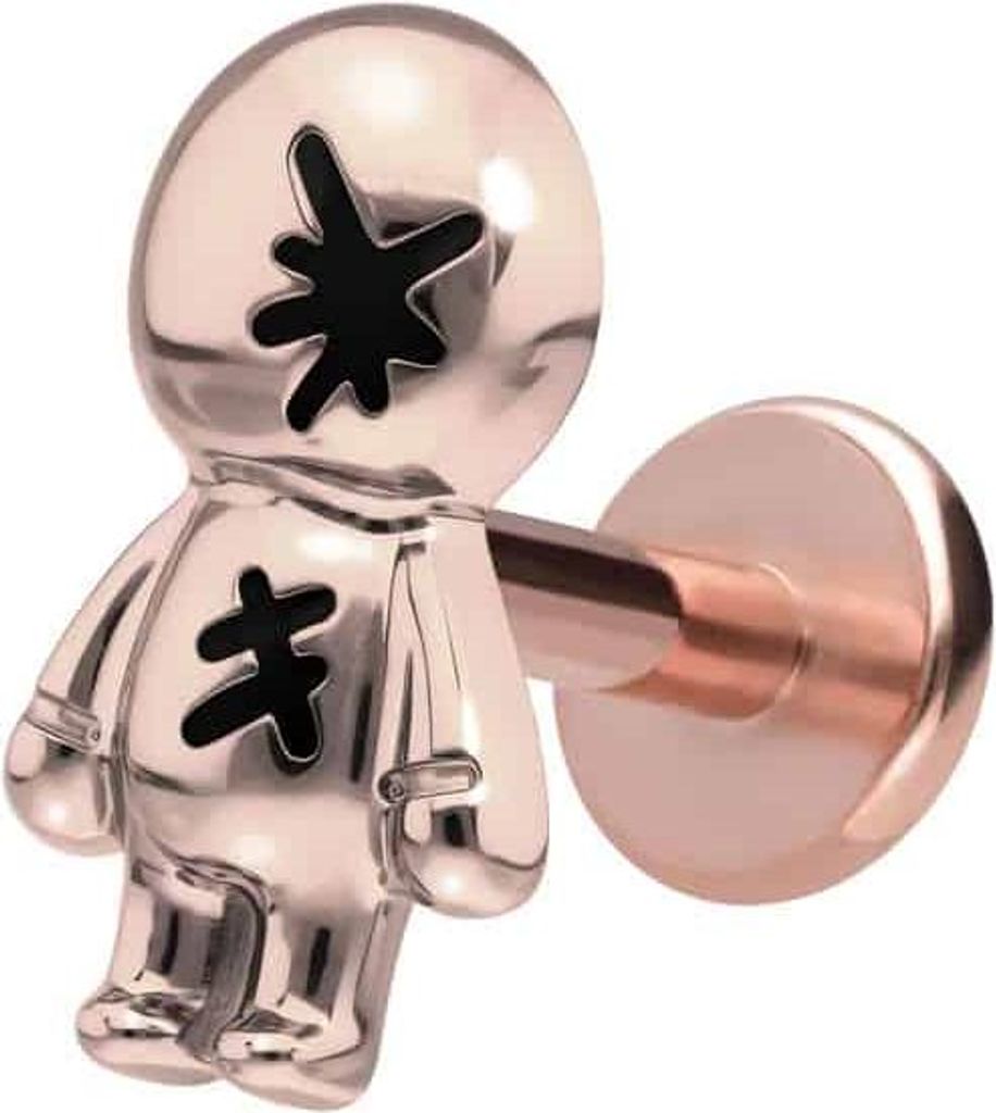Ohrpiercing, Nasenpiercing Titan Labret mit Innengewinde PUPPE RoséGold Stablänge: 6mm | Stabstärke: 1,6mm