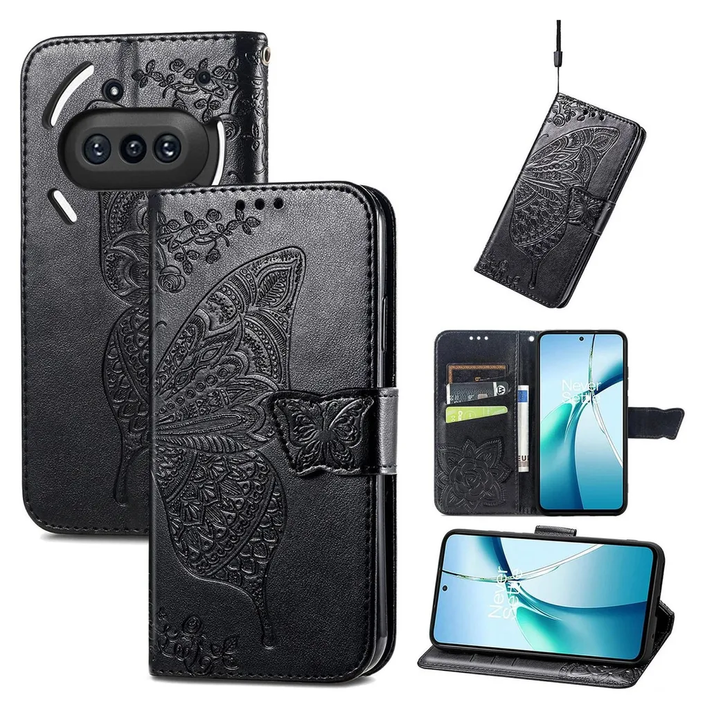 Cover Nothing Phone 2a Custodia Libro Pelle Nera Farfalla - Safe Guard