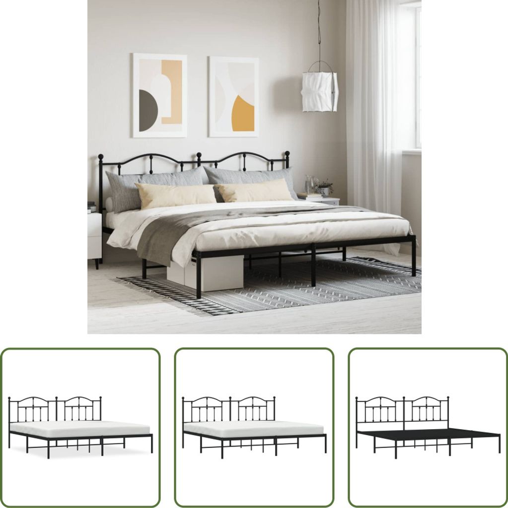 The Living Store Bettgestell mit Kopfteil Metall Schwarz 193x203 cm
