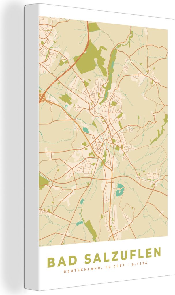 OneMillionCanvasses - Leinwandbilder - 90x140 cm, Bad Salzuflen - Stadtplan - Vintage - Karte, Wandbilder Kunstdruck Wanddekoration - Foto auf Le...