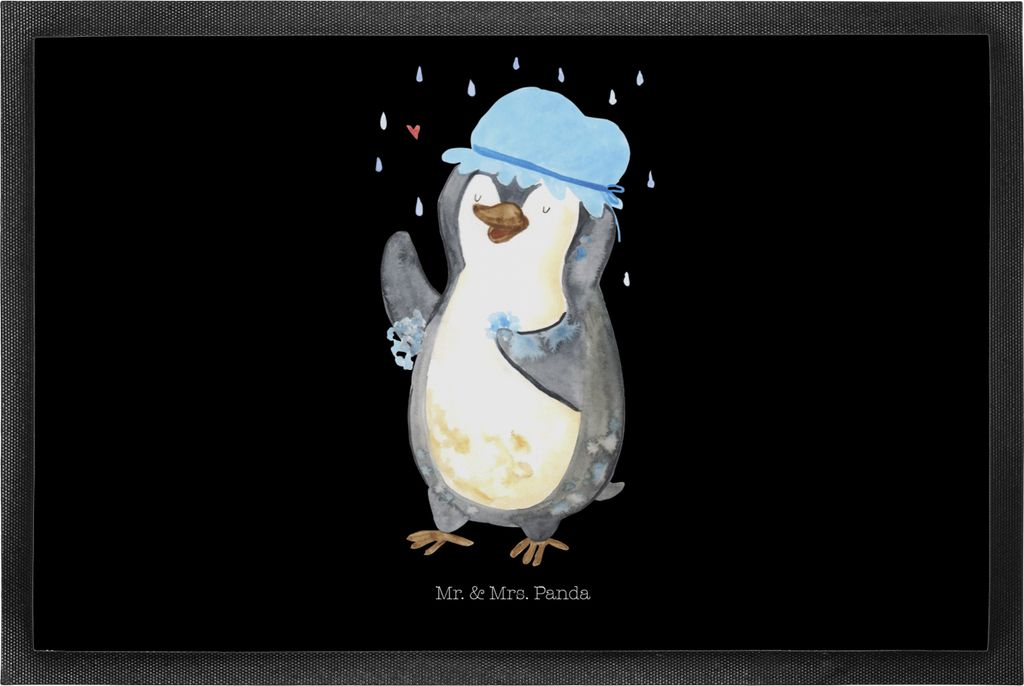 Mr. & Mrs. Panda fußmatte Pinguin Duschen 50 x 75 cm - Schwarz - Geschenk, Pinguine, Singen, Schmutzmatte, Schmutzfänger, bodenmatte, Gummi-Fußm...