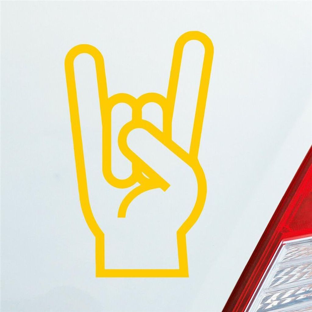 Auto Aufkleber Gabel Rock Heavy Metal Gruss Pommesgabel 8x13 cm Gelb Sticker Heckscheibenaufkleber
