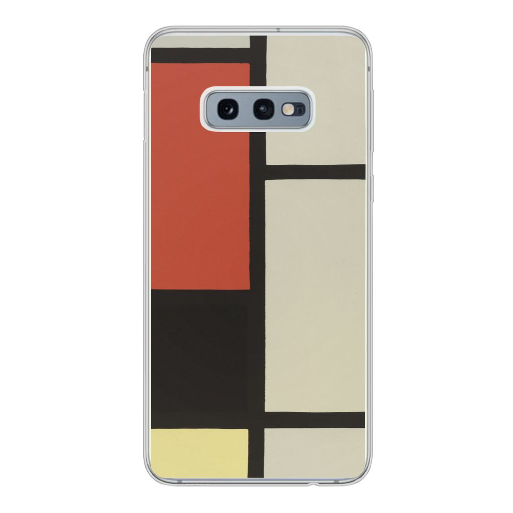 MuchoWow Handyhülle Schutzhülle Hülle für Samsung Galaxy S10e Komposition mit rotem Quadrat, schwarz, blau - Piet Mondrian Silikon Softcase H...