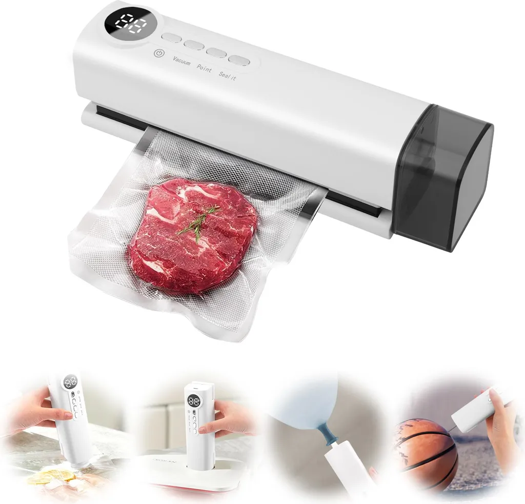 Machine sous vide manuelle sans fil avec réservoir d'eau visible bleu