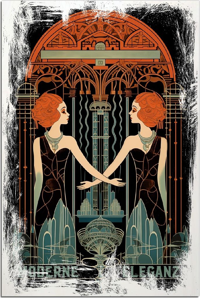 Kunstdrucke Wandbilder Holz in : Brillante Farben, Größe 60 x 90 cm Motiv Art Deco im Einklang