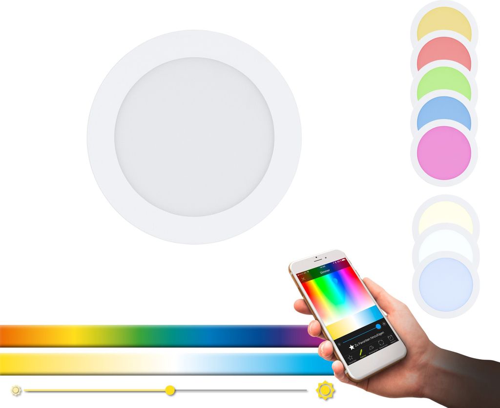 EGLO connect LED Einbauleuchte Fueva-C, Smart Home Einbaulampe, Material: Metallguss, Kunststoff, Ø: 17 cm, dimmbar, Weißtöne und Farben einstellbar