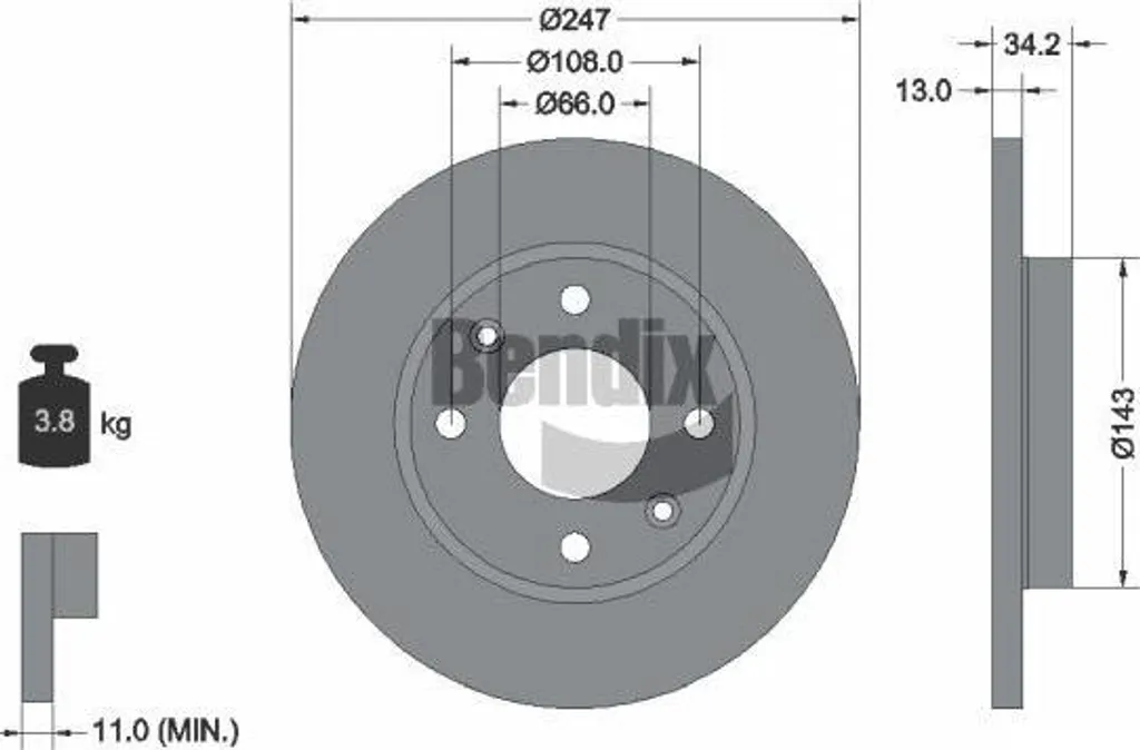 Disque de frein BENDIX BDS1021 OE 169014 pour Xsara et Peugeot 206