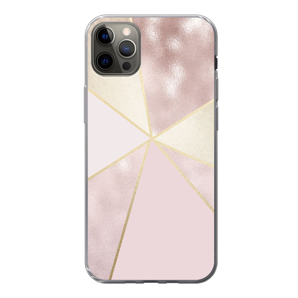 MuchoWow Handyhülle Schutzhülle Hülle für iPhone 12 Pro Max Marmor - Rosa - Gold - Schick Silikon Softcase Handy Hülle - Hartschale