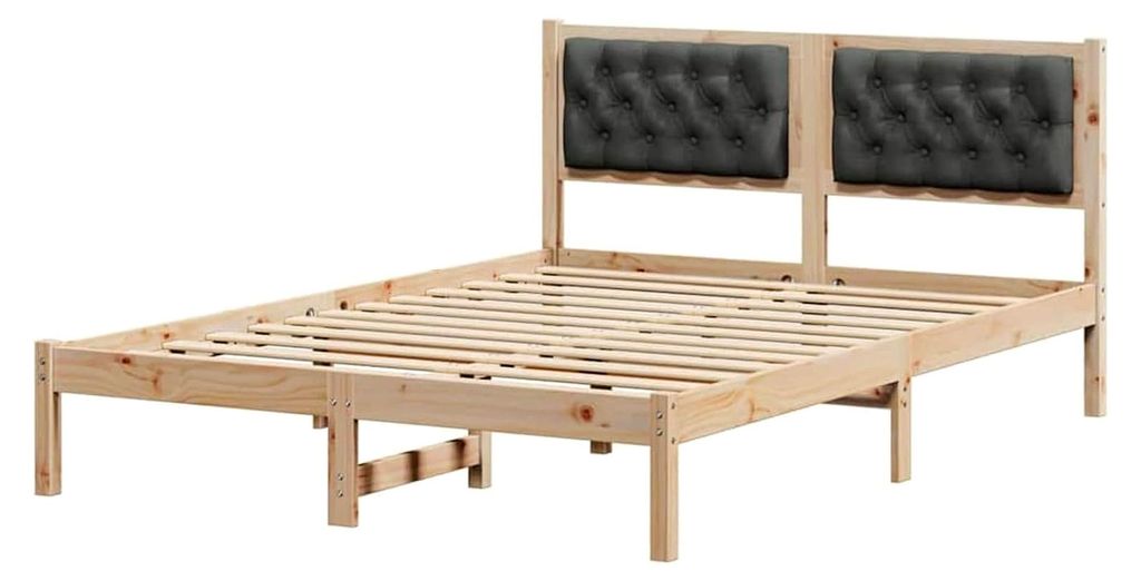 Dunkelgraues Massivholzbettgestell mit gepolstertem Kopfteil | Doppelbett | 200kg Tragfähigkeit