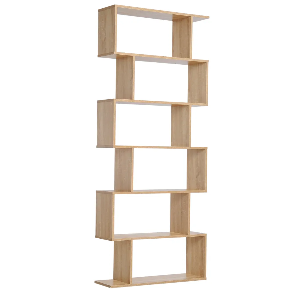 Étagère de Rangement Design Chêne Clair 6 Étages Bibliothèque Haute 192cm