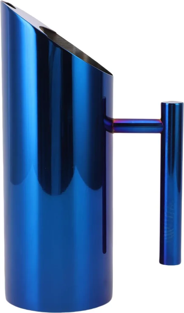 Caraffa per acqua, 1 litro, acciaio inox 304, corpo dritto con beccuccio a prova di perdite per cocktail, tè ai fiori, infusi, blu