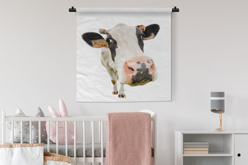 MuchoWow® Wandteppich Wandbehang Kühe - Weiß - Makro 90x90 Produktbild 