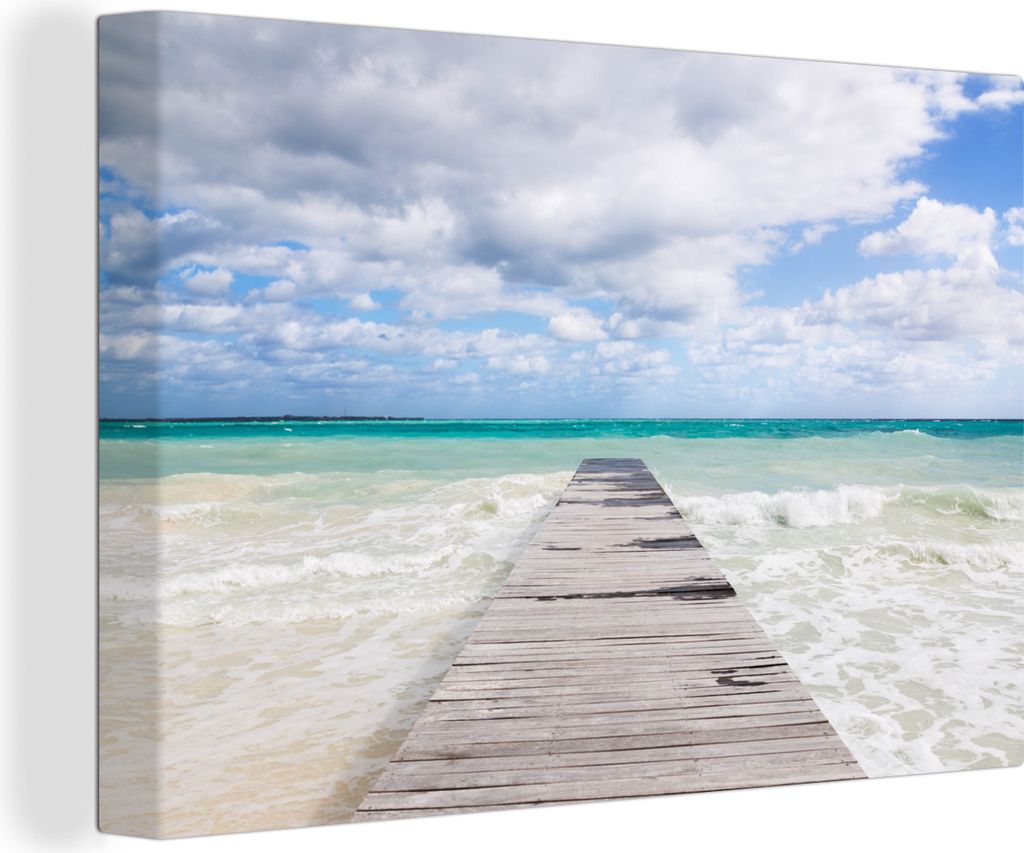 OneMillionCanvasses - Leinwandbilder - 140x90 cm, Eine alte Seebrücke über dem Strand, Wandbilder Kunstdruck Wanddekoration - Foto auf Leinwand...