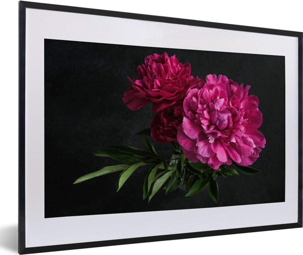 MuchoWow Gerahmtes Poster Pfingstrosen - Stillleben - Rosa 60x40 cm - Poster mit Schwarzem Bilderrahmen Wandposter Rahmen Foto Bilder - Schlafzim...