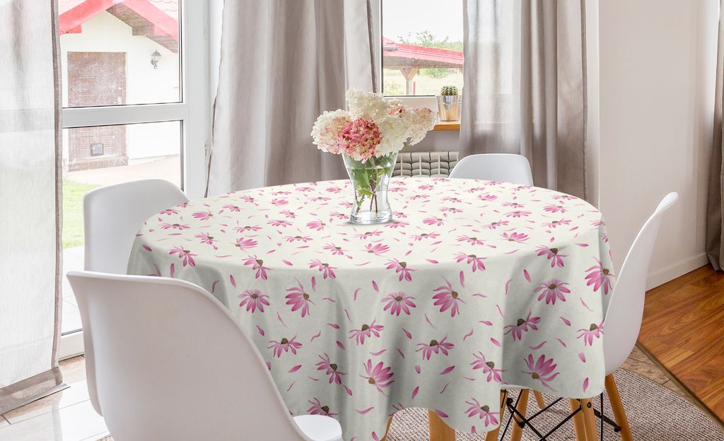 ABAKUHAUS Blumen Runde Tischdecke, Kegel-Blumen Fliegen Petals, Kreis Tischdecke Abdeckung für Esszimmer Küche Dekoration, 150 cm, Elfenbein und ...