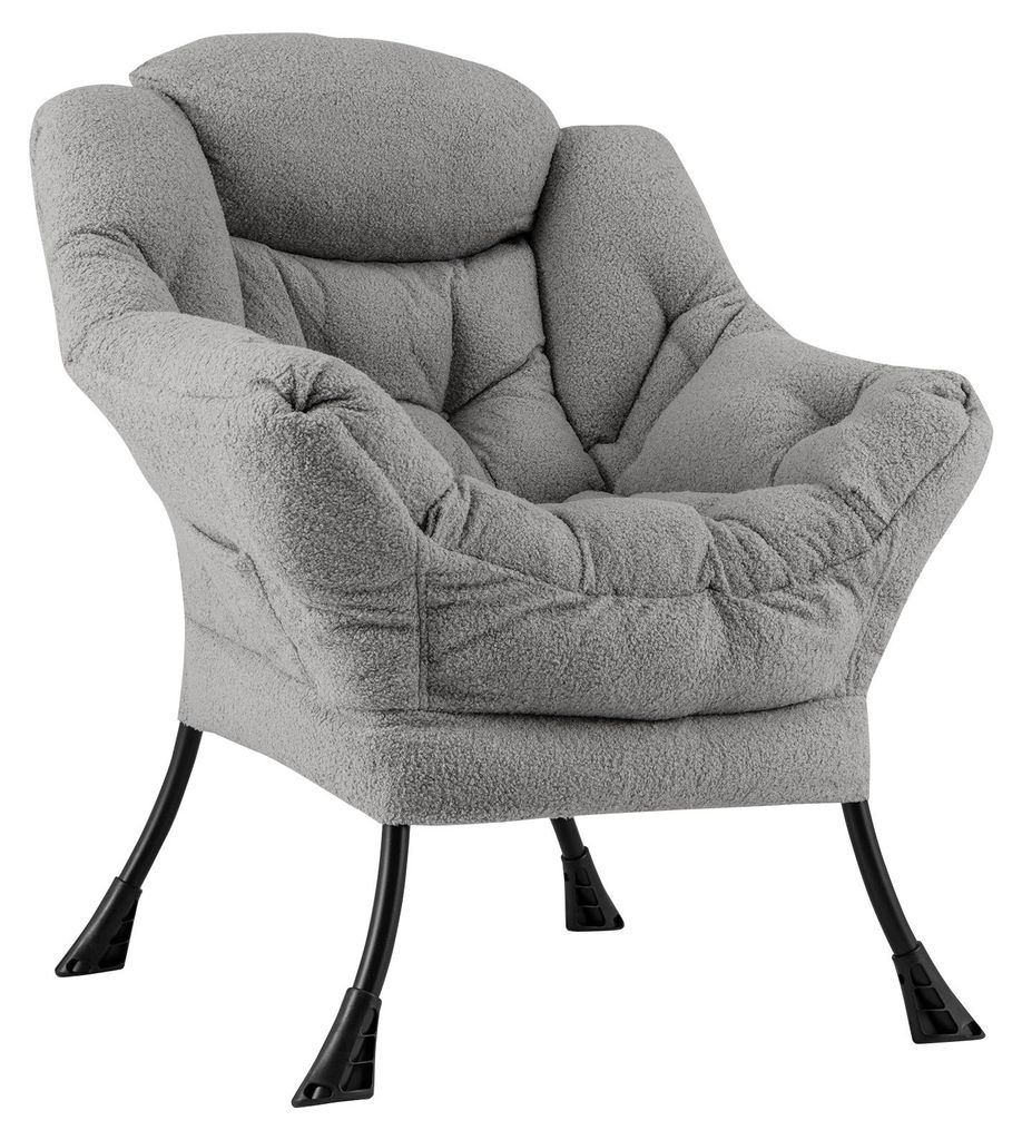 COSTWAY Sessel gepolstert, Relaxsessel mit Armlehnen & Seitentasche, Loungesessel, Fernsehsessel, Ohrensessel, Plüsch Grau