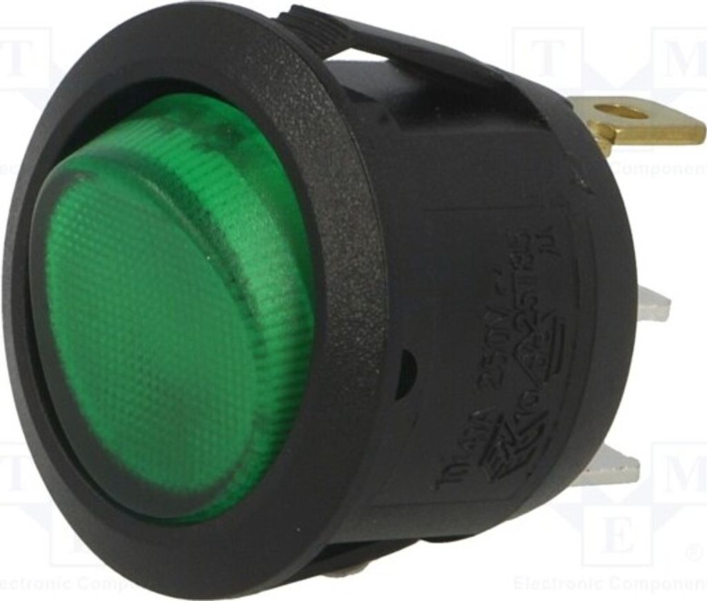 1x 6A/250VAC Neonleuchte 230V R13112BBG3 Wippsc Pos: 2 OFF-ON grün