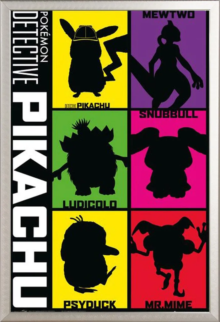 Offerta Poster Detective Pikachu + Cornice Argento Alluminio Shinsuke