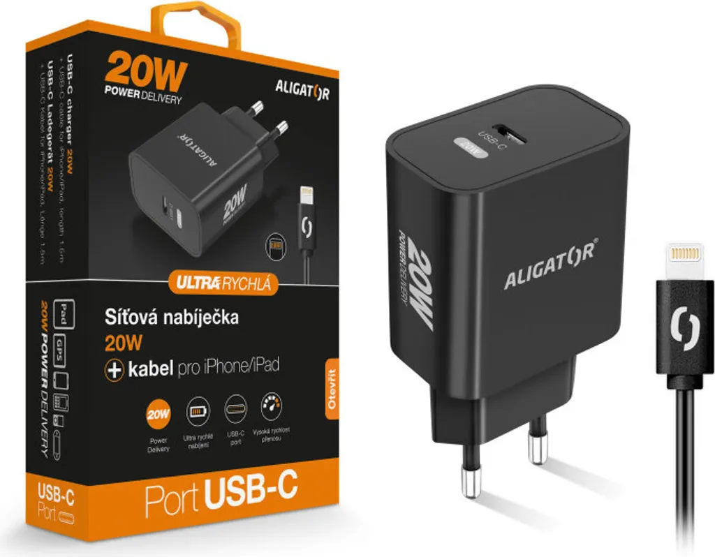 Chargeur Aligator 20W USB-C : Fini la Charge Lente de votre iPhone Noir