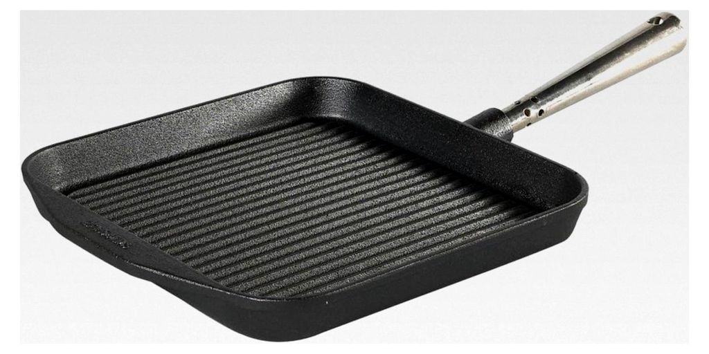 Gusseisen Grillpfanne mit Edelstahlgriff 25x25cm, geeignet für alle Herdarten (auch Induktion)