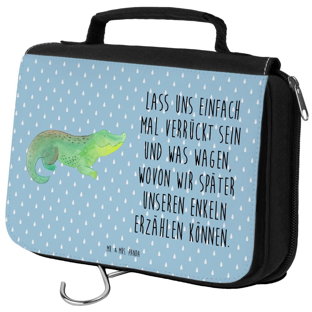 Mr. & Mrs. Panda Kosmetiktasche Krokodil - Blau Pastell - Geschenk, Freundin, kulturtäschchen, Krokodile, Beste, kosmetiktäschchen, Lieblingsmens...
