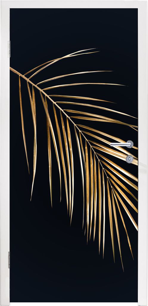MuchoWow Türtapete Selbstklebende Türfolie Pflanzen - Gold - Schwarz - Blätter - Luxus 85x215 cm Türposter Türaufkleber Klebefolie Türklebe...