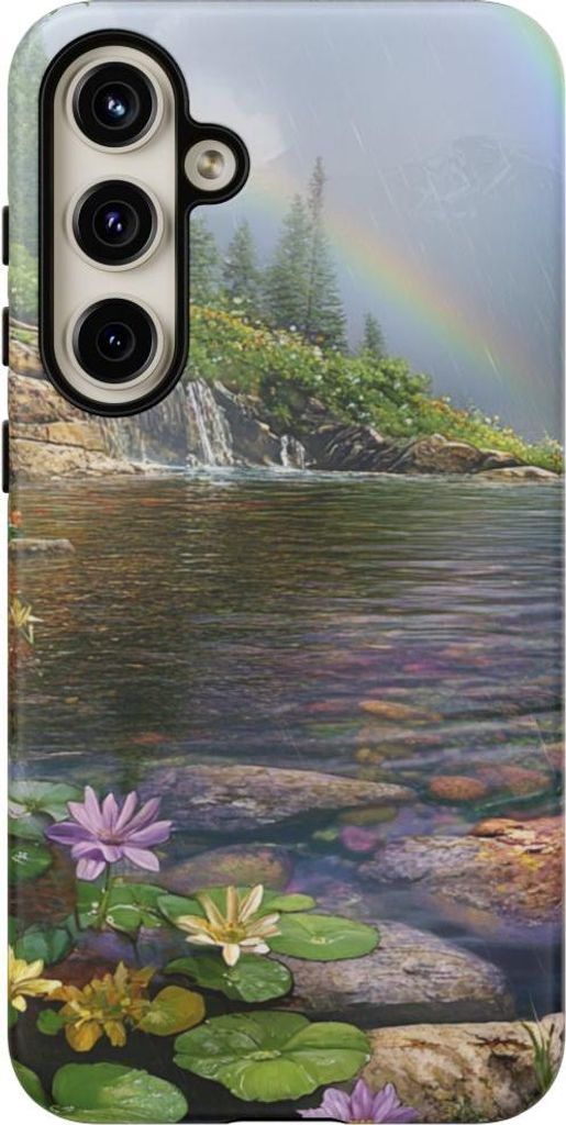 Bunte Sommerblumen am Wasserfall – Handyhülle Kompatibel mit Galaxy S24 Plus