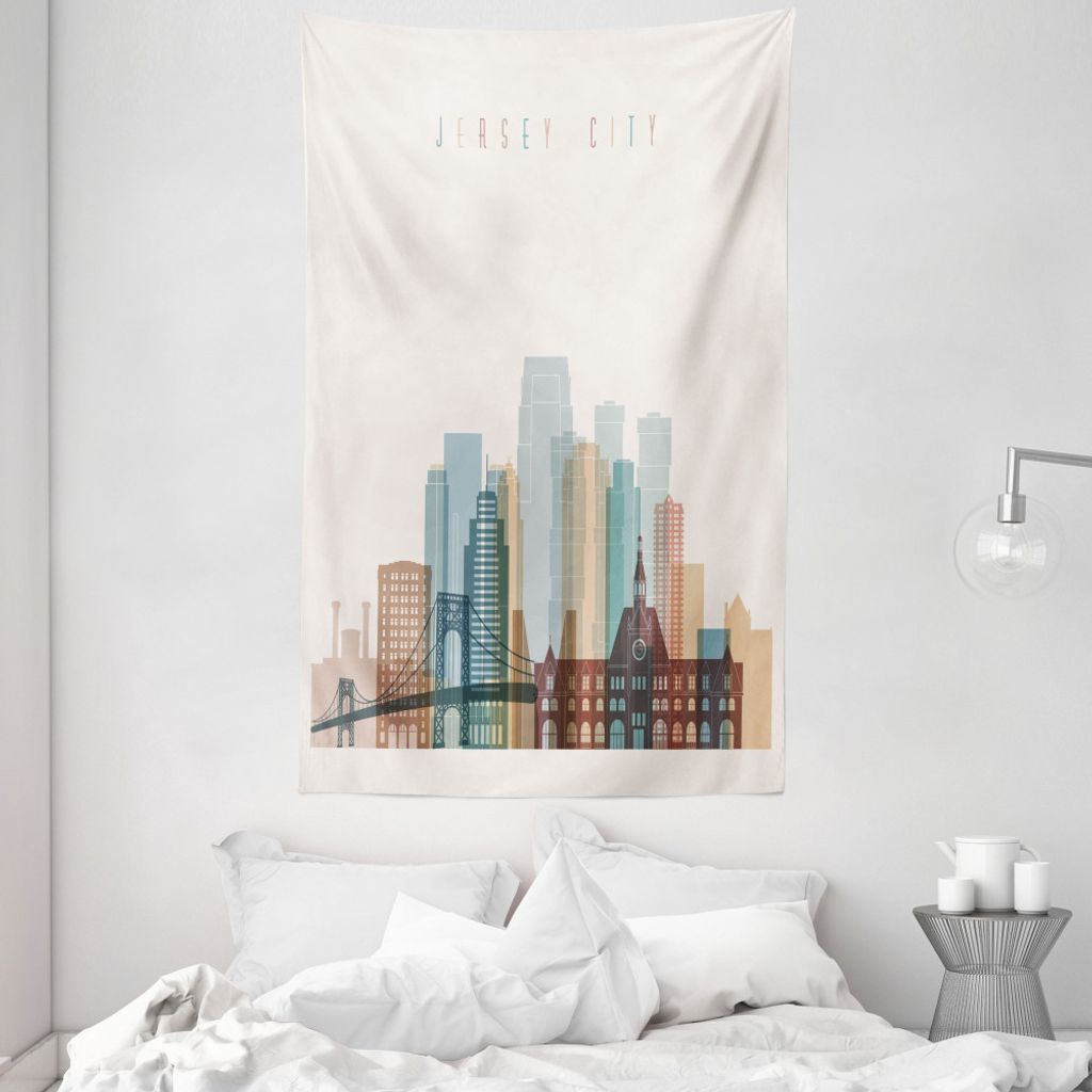 ABAKUHAUS Jersey City Wandteppich und Tagesdecke, Gebäude-Brücke Stadt aus Weiches Mikrofaser Stoff Waschbar ohne Verblassen Digitaldruck, 140 x ...