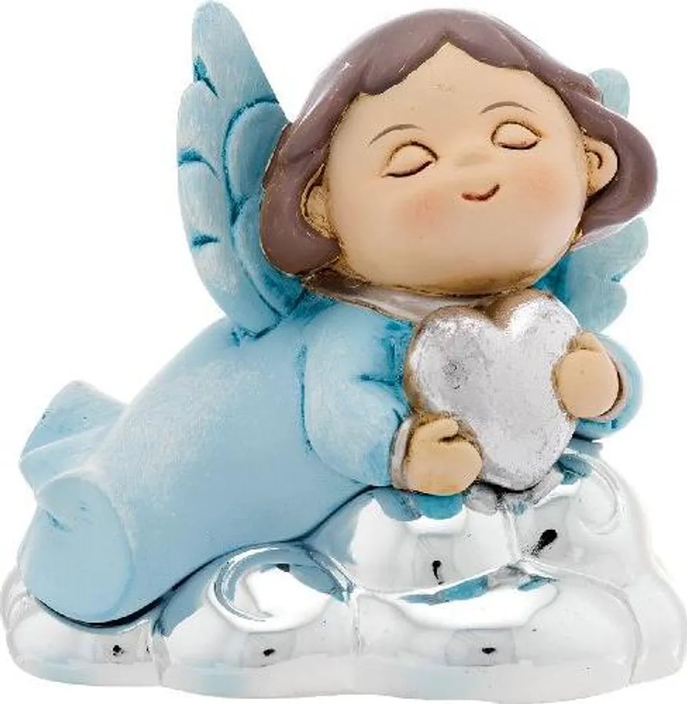 Figurine ange en argent avec cœur bleu BG4197-02PA - Statuette H 8 cm