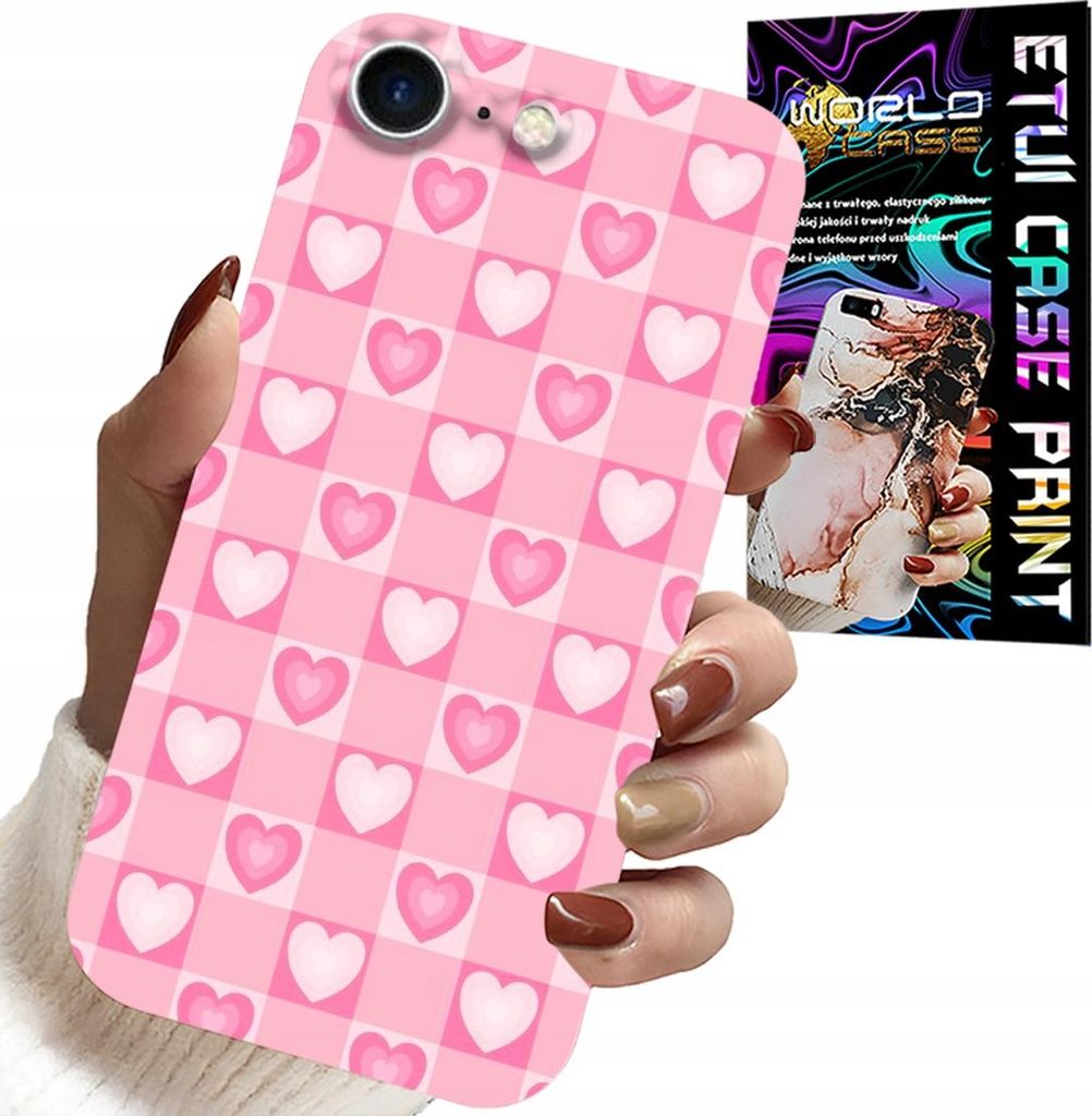 Hülle Für Iphone 7 / 8 / Se2 - Herzchen Karo Rosa Hülle + Glas