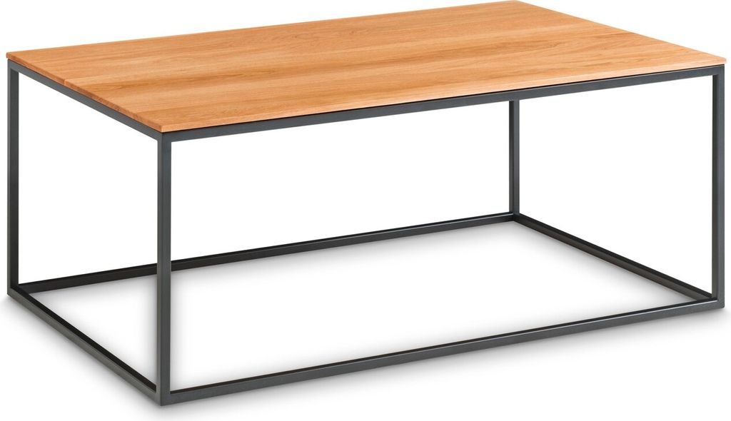 Couchtisch Alex 100x60 aus massiver Asteiche mit Metallfußgestell in Schwarz