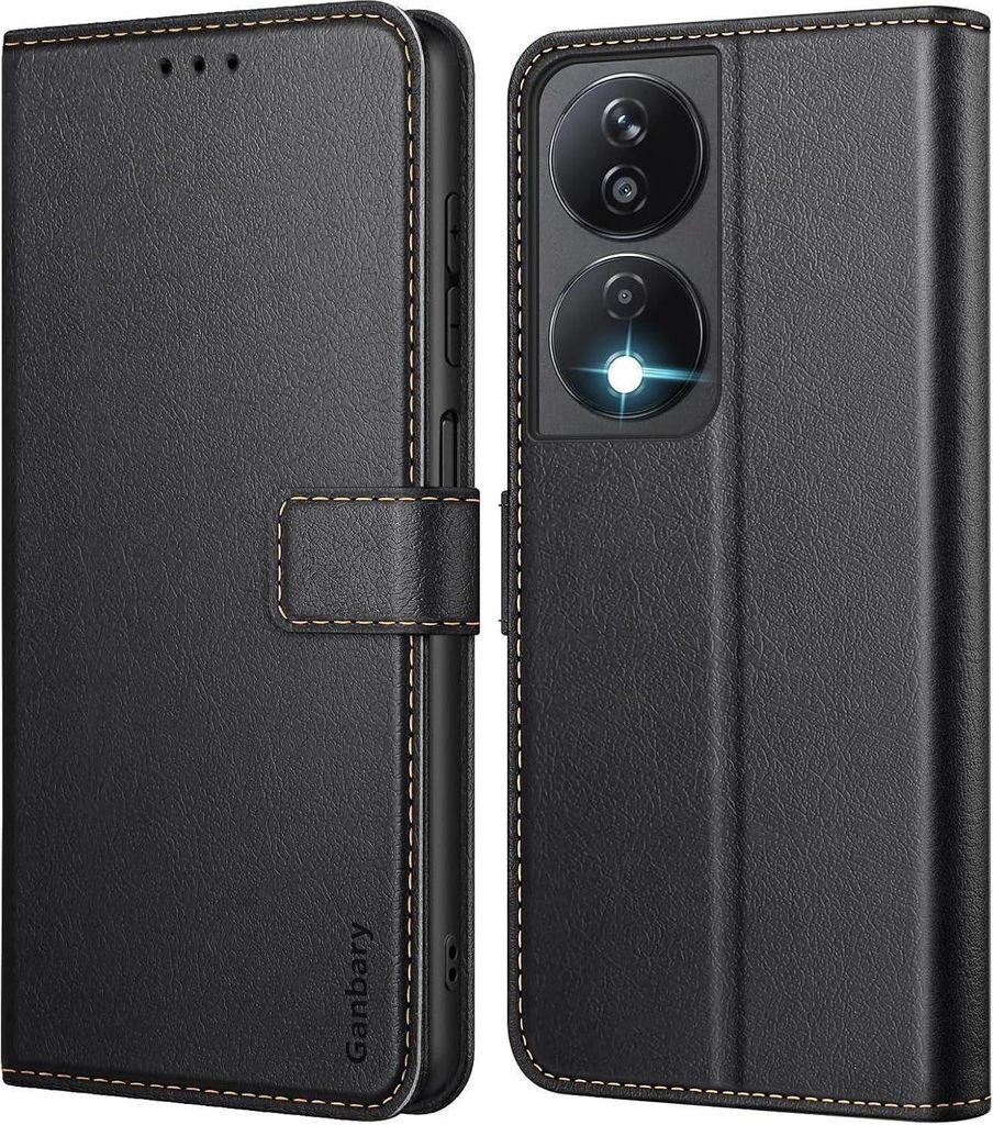 Ganbary Honor X7b/Honor 90 Handyhülle Premium Leder Schwarz Produktbild 
