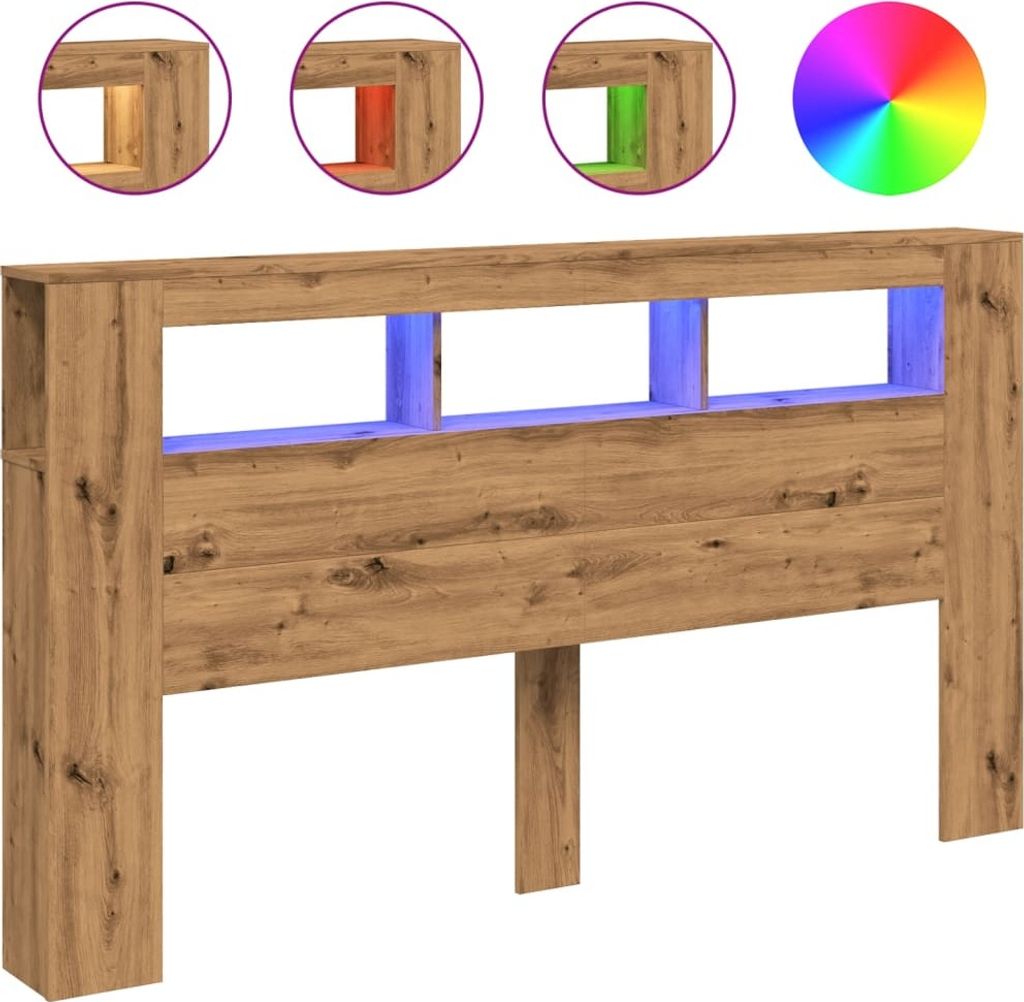 vidaXL LED-Kopfteil Artisan-Eiche 180x18,5x103,5 cm Holzwerkstoff