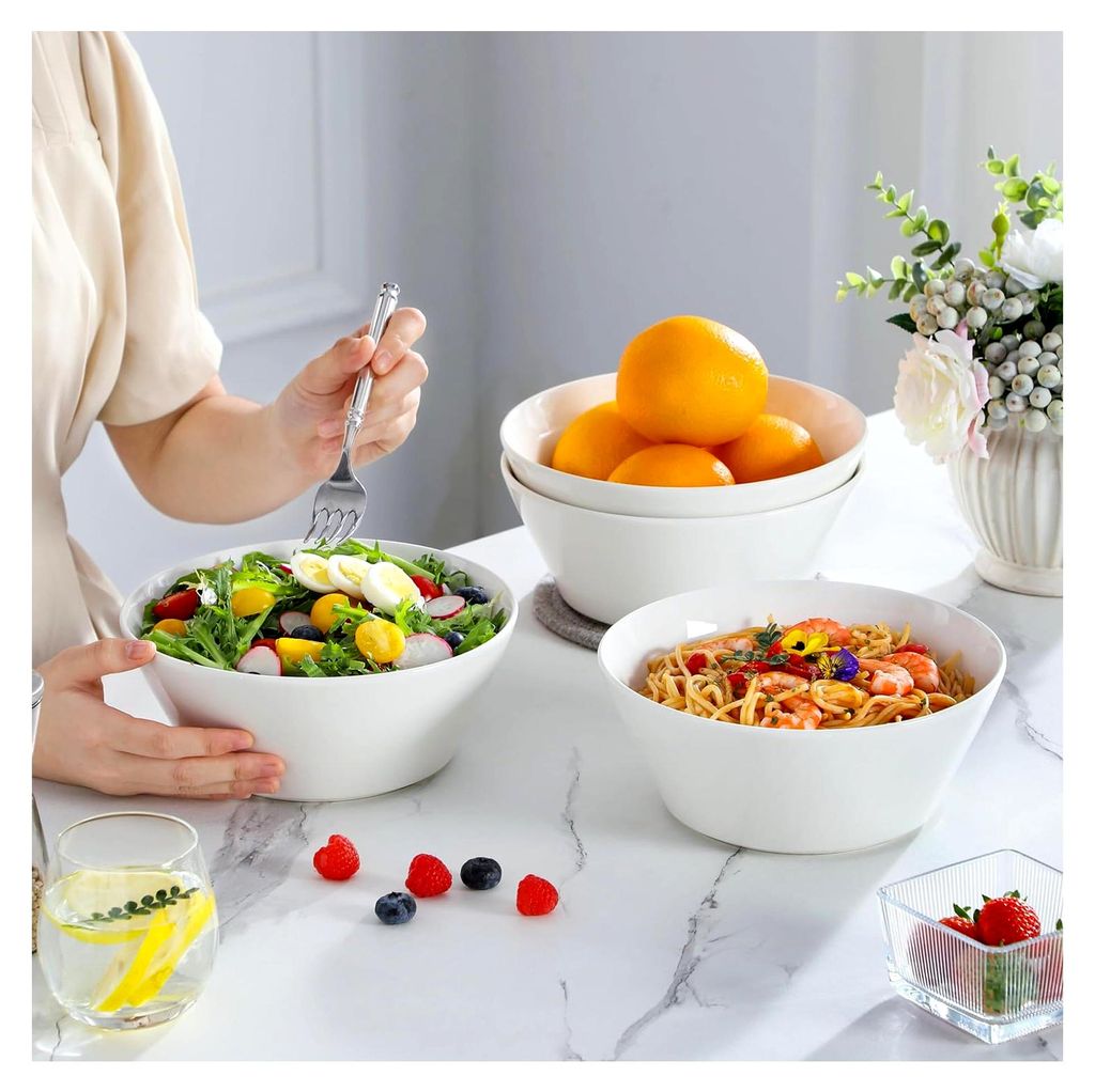 Salatschüssel 1,8 l, 4er Set Porzellanschalen, Servierschalen für Salat, Obst, Suppe, Ramen, Müsli, große Schüssel in Weiß, Serie Regular