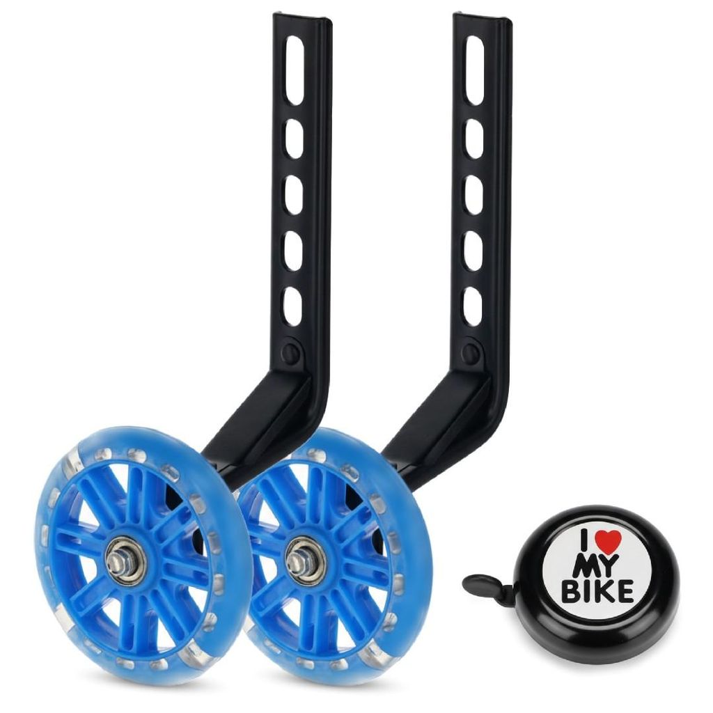 12 14 16 20 Zoll Universal-Stützräder Kinderfahrrad Trainingsräder LED Klingel blau