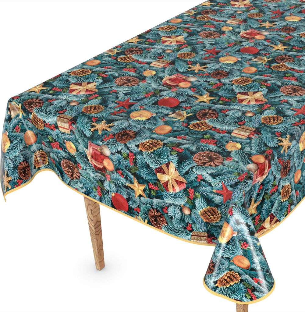 Tischdecke Wachstuchtischdecke Gartentischdecke Wachstischdecke Weihnacht Blau Wasserabweisend Breite 140 cm Länge 160 cm mit Paspelband