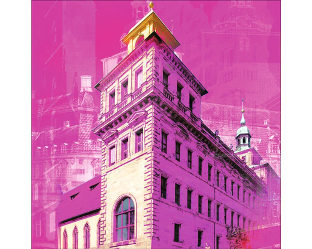 Glasbild Nürnberg altes Rathaus rosa 50x50 cm