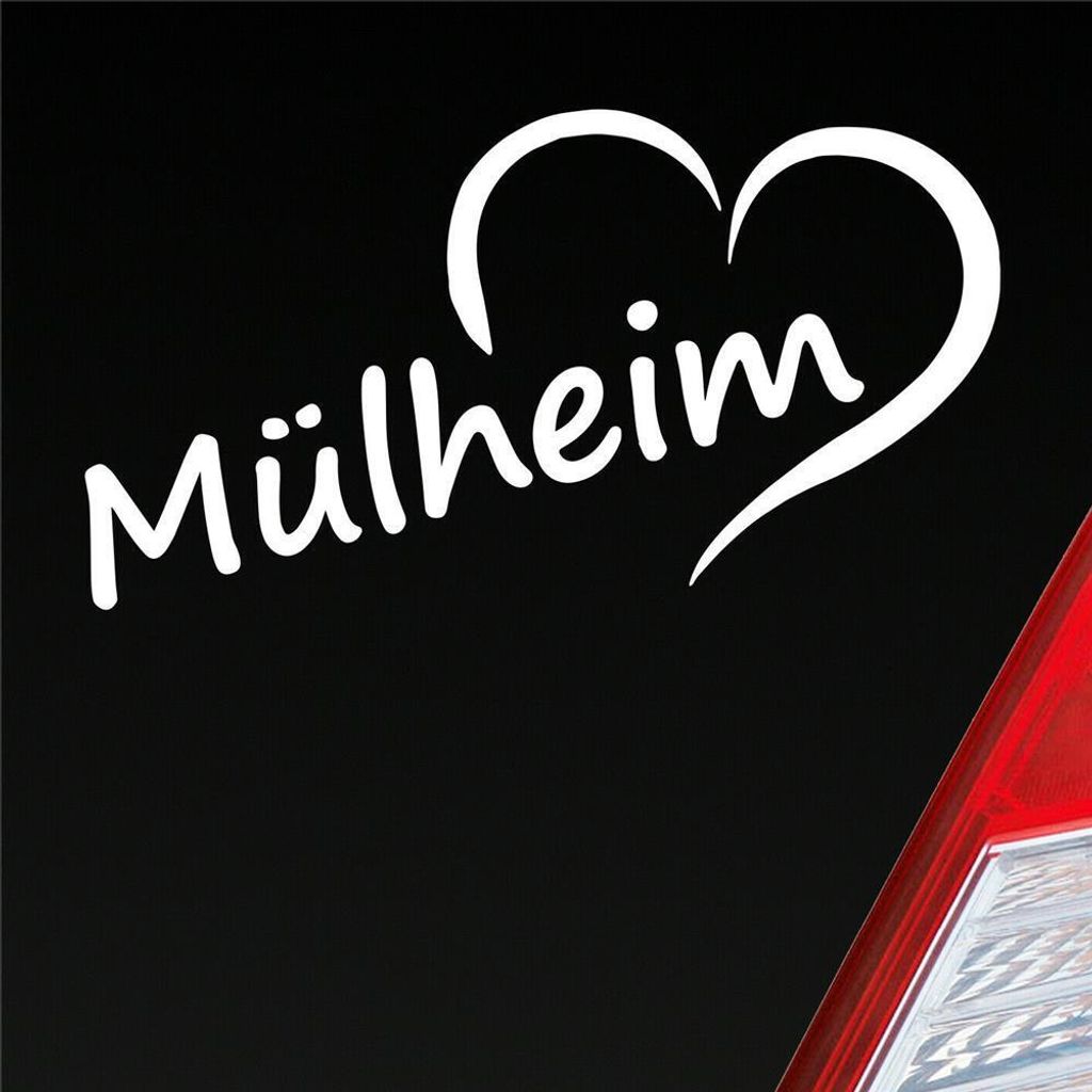 Auto Aufkleber Mülheim Herz Stadt City Liebe Love Heimat 16x8 cm Weiss Matt Sticker Heckscheibenaufkleber