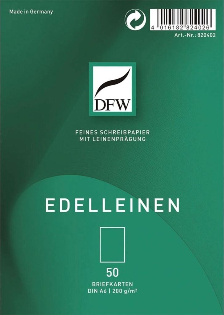 DFW 820402 Briefkarte Edelleinen - A6 hoch, 50 Stück