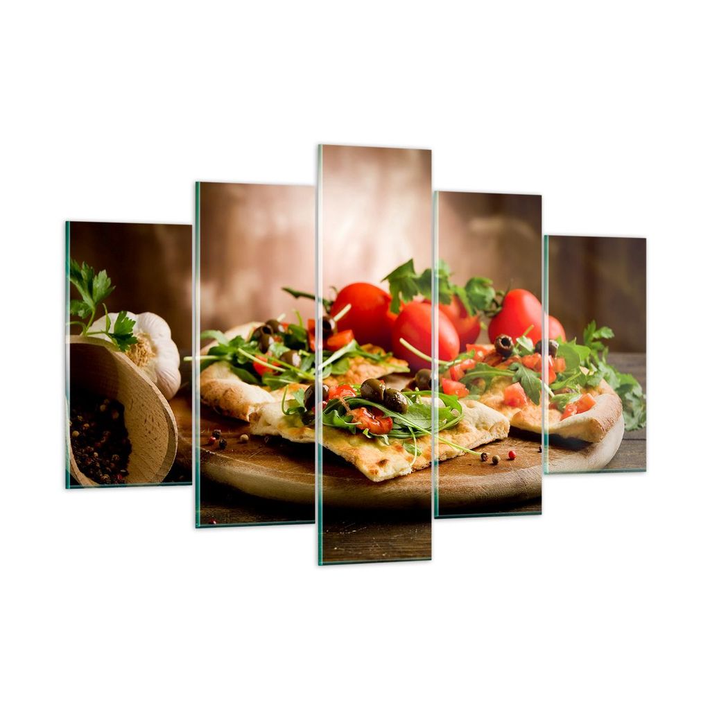 Bilder auf glas - Pizza Vegetarier Italien Essen - 150x100cm - Glasbilder - Wandbilder - Kunstdruck - zum Aufhängen bereit - Wanddekoration aus Gl...