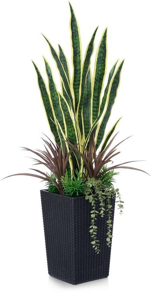 Kunstliche Sansevieria 120cm - Kunststoffpflanze in schwarzer Pot - UV-resistente Dekorationspflanze für Wohnzimmer, Balkon, Büro